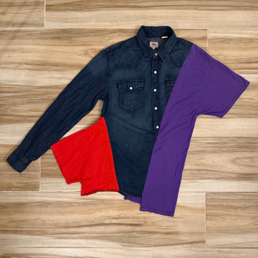 Scraps by Eric Corbin Levi's Reworked Denim Western Shirt Pray Or Be Damned M
